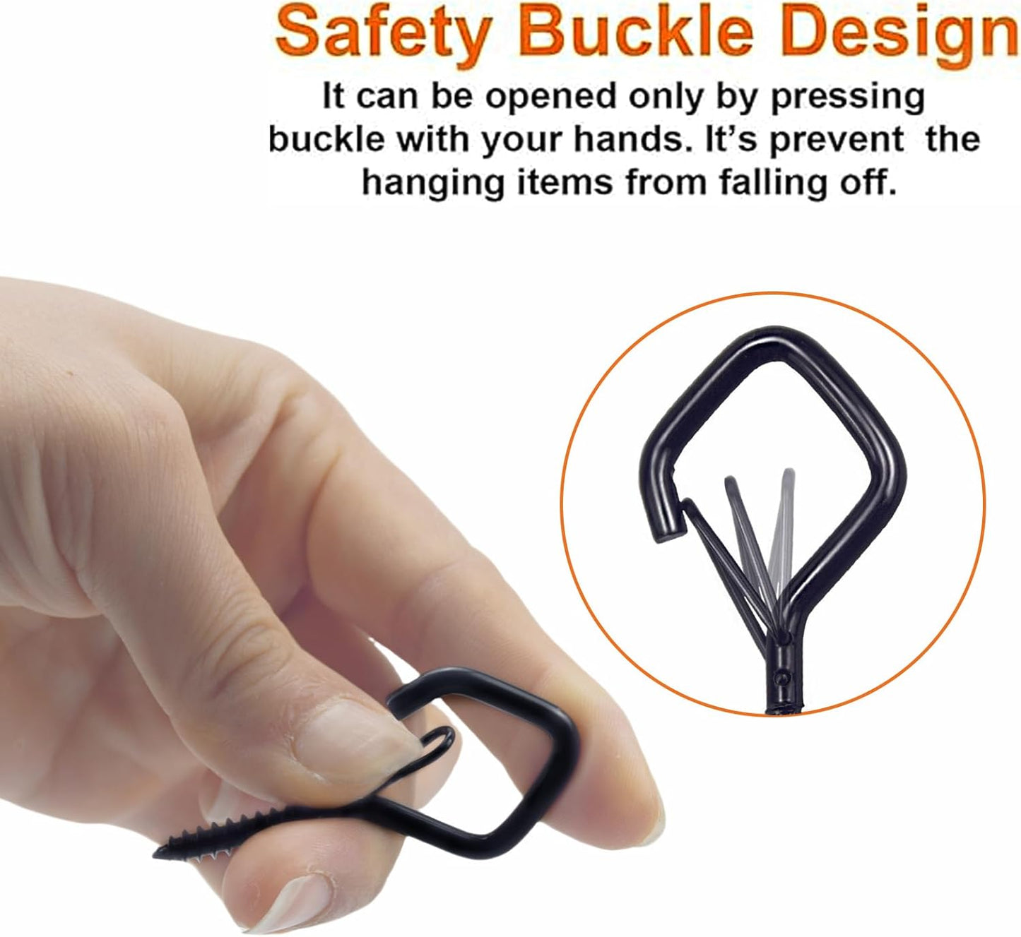 10PCS Eye Screw Hooks for Hanging Heavy Duty with Safety Buckle.Metal Ceiling Hooks for Hanging Plants,Cup,Wind Chime,Bird Feeders,String Lights at Indoor&Outdoor,2.36 Inches Black