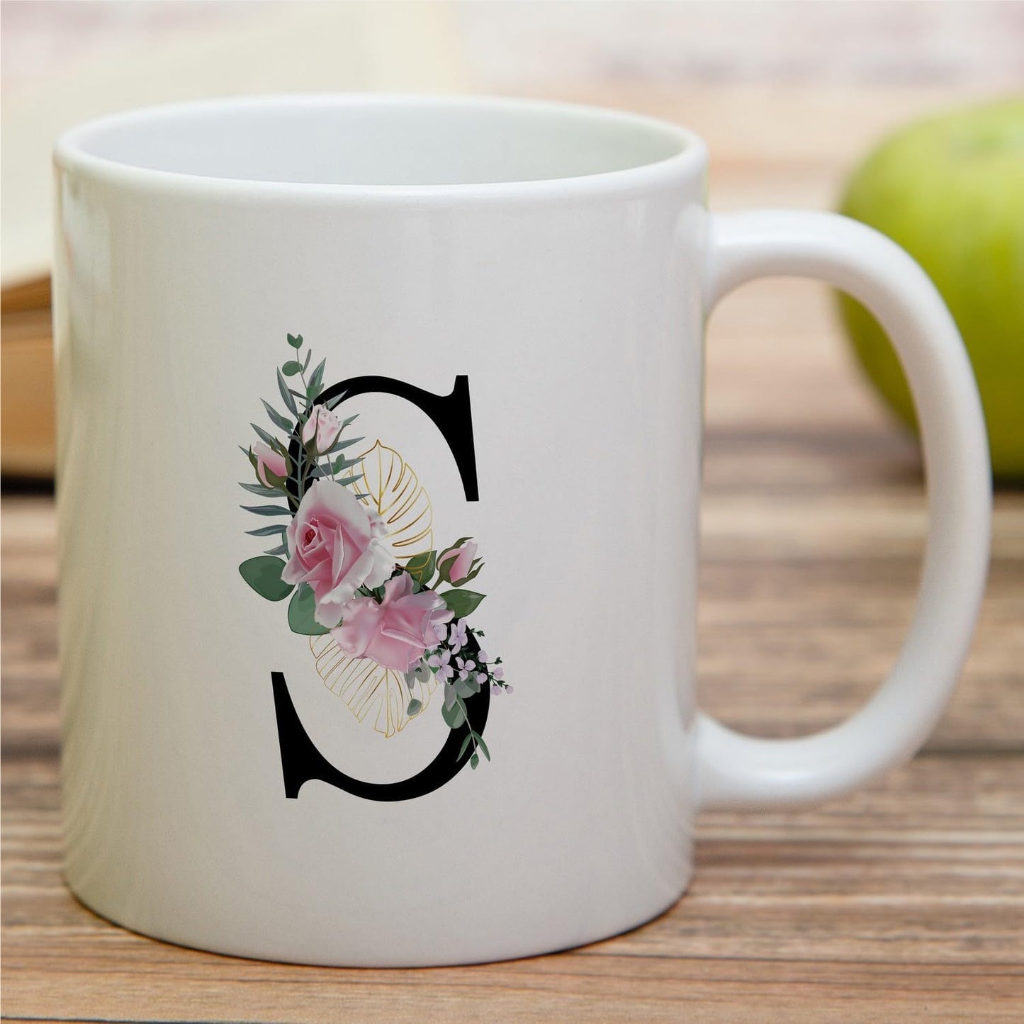Retreez Initial A-Z Floral Botanical Bouquet Alphabet Monogrammed Monogram Mug 11 Oz Ceramic Tea Coffee Mugs - Appreciation Thank You Wedding Birthday Gifts for her friend coworker sister - S Initial