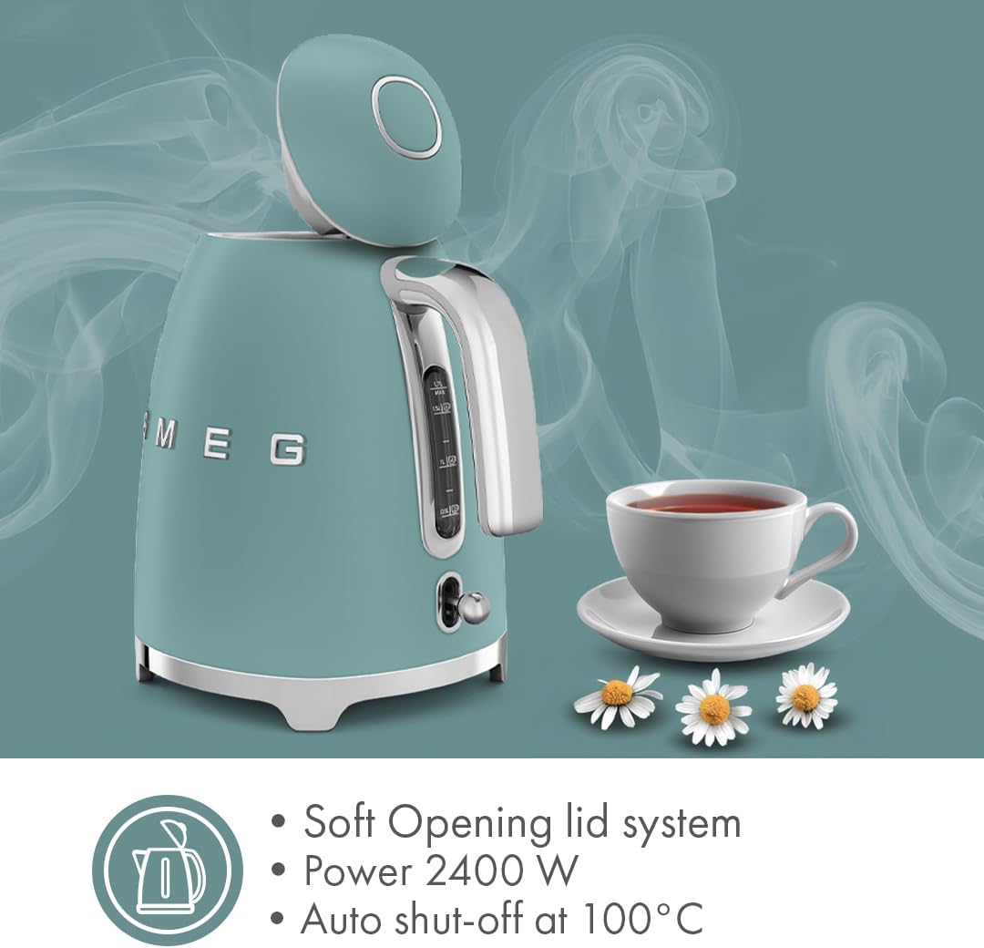 Smeg 50's Retro Style 7-Cup Electric Water Kettle with Automatic Shutoff, Removable Base, and Water Indicator (Jade)