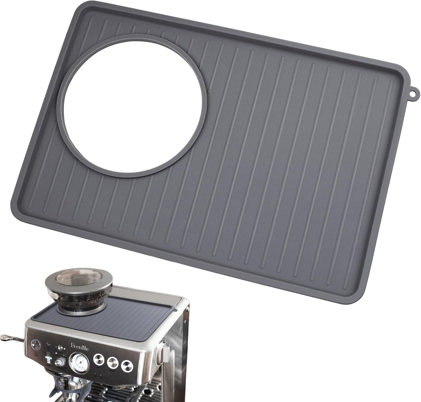 Coffee Mat for Breville 876, Espresso Tamper Mat, Food Grade Silicone Non-Slip, 10.83in x 7.48in, Waterproof Heat Resistant, Espresso Tamping Station for Espresso Machine Barista Accessories (Grey)