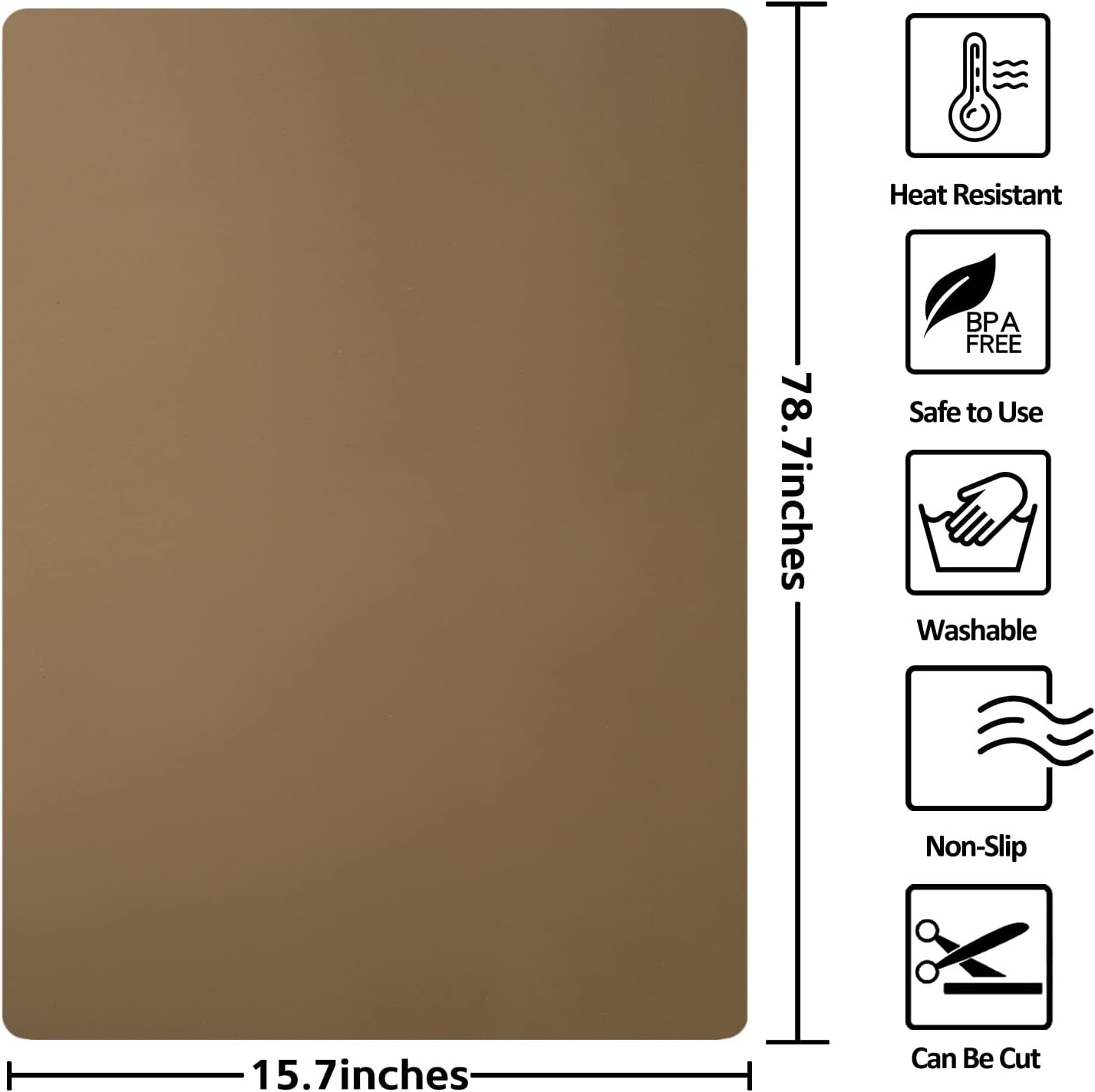 Silicone Mats for Kitchen Counter, Nonslip Silicone Mats for Crafts Countertop Protector Heat Resistant Mat (78.7” x 15.7”, Taupe)