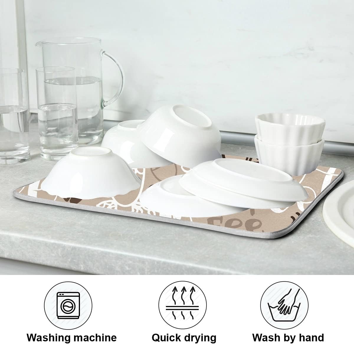 Brown Coffee Dish Drying Mat - 18 x 24 Inch, High Absorbent Reversible Microfiber Coffee Bean Dish Rack Pad