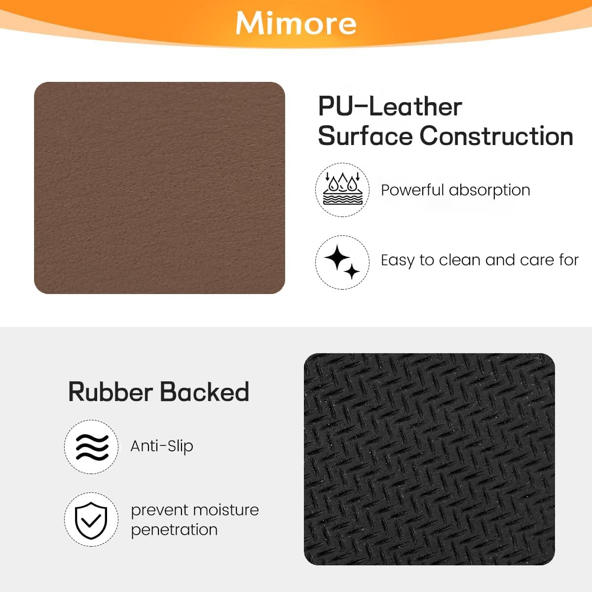 Mimore Coffee Mat - 16x24 Inch Brown Bar Mat for Countertop - Absorbent, Hides Stains, Rubber Backed - Dish Drying Mat Fits Under Coffee Maker, Espresso Machine (Compatible with Ninja Luxe Cafe)