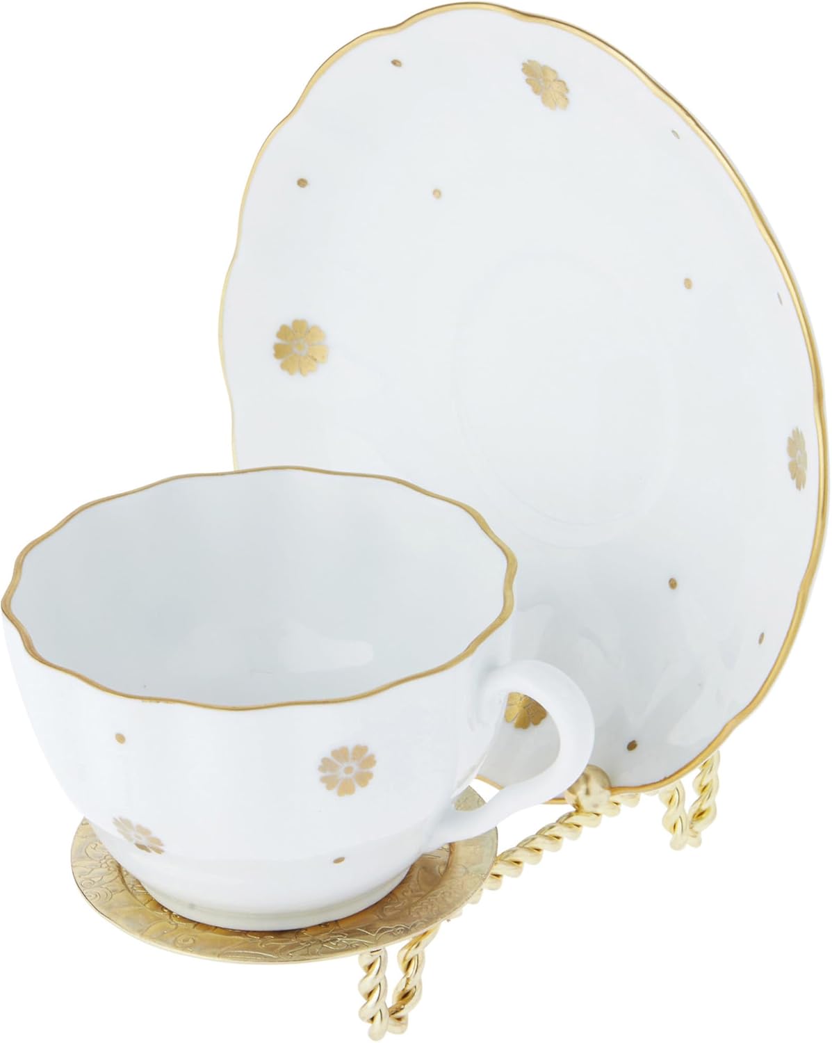 Bard's Ornate Twisted Shiny Gold-toned Cup and Saucer Stand, 3" H x 2.75" W x 4" D, Pack of 12