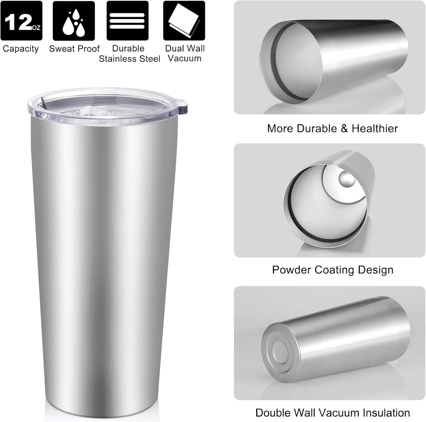 VEGOND 20oz Tumbler Bulk with Lid and Straw 6 Pack, Stainless Steel Vacuum Insulated Tumbler, Double Wall Coffee Cup Travel Mug, Stainless Steel
