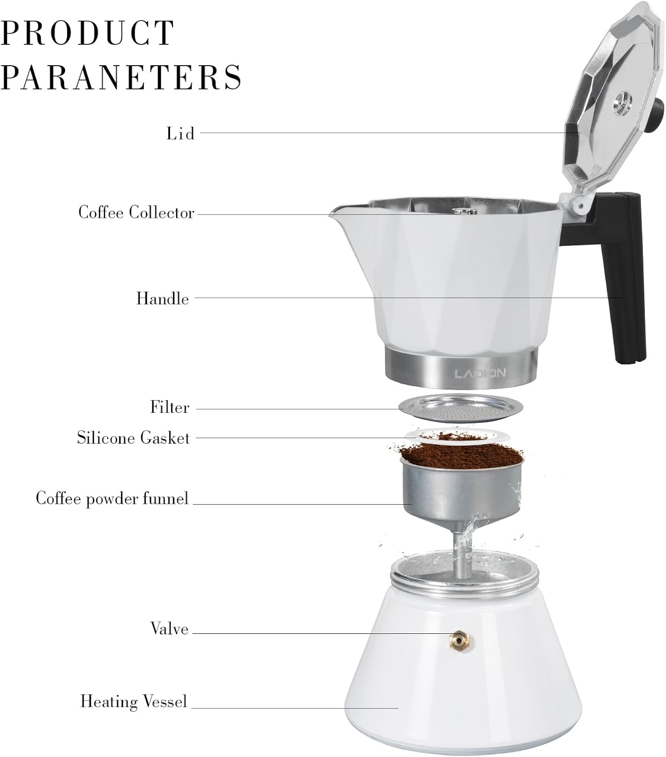 Moka Pot, 6-Cup Espresso Maker, 300ml Portable Stovetop Espresso Maker, Percolator Coffee Pot Compatible with Induction Cooktops, Suitable for Home and Camping (White)