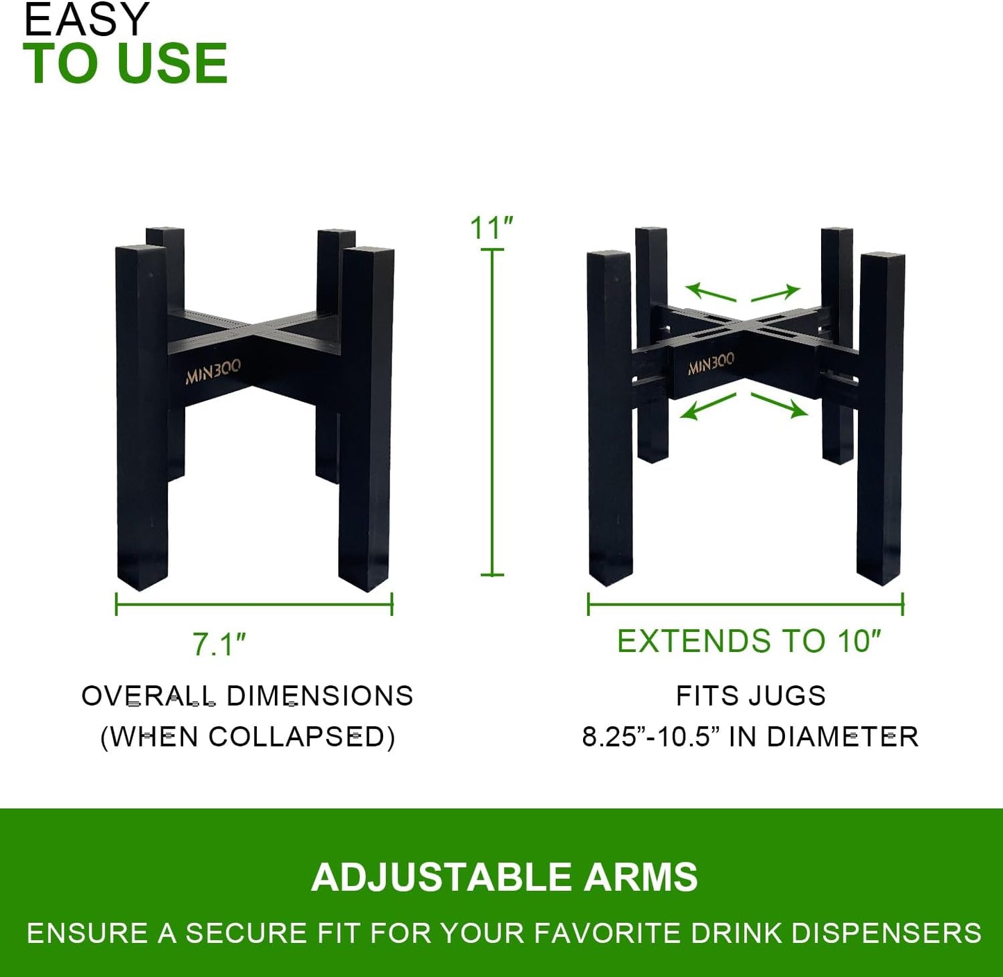 Adjustable Drink Dispenser Holder - Stand for 6-11" Dispenser, Fits 1-3 Gallon Glass Water Jar, Black