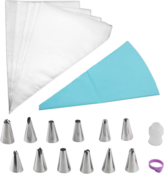 201 Pieces Pastry Bags, Non-slip Piping Bags Disposable with 12 Pieces Decorating Nozzle, 2 Pieces Converter and 2 Pieces Decorating Bag Tie for Cakes, Cream Frosting