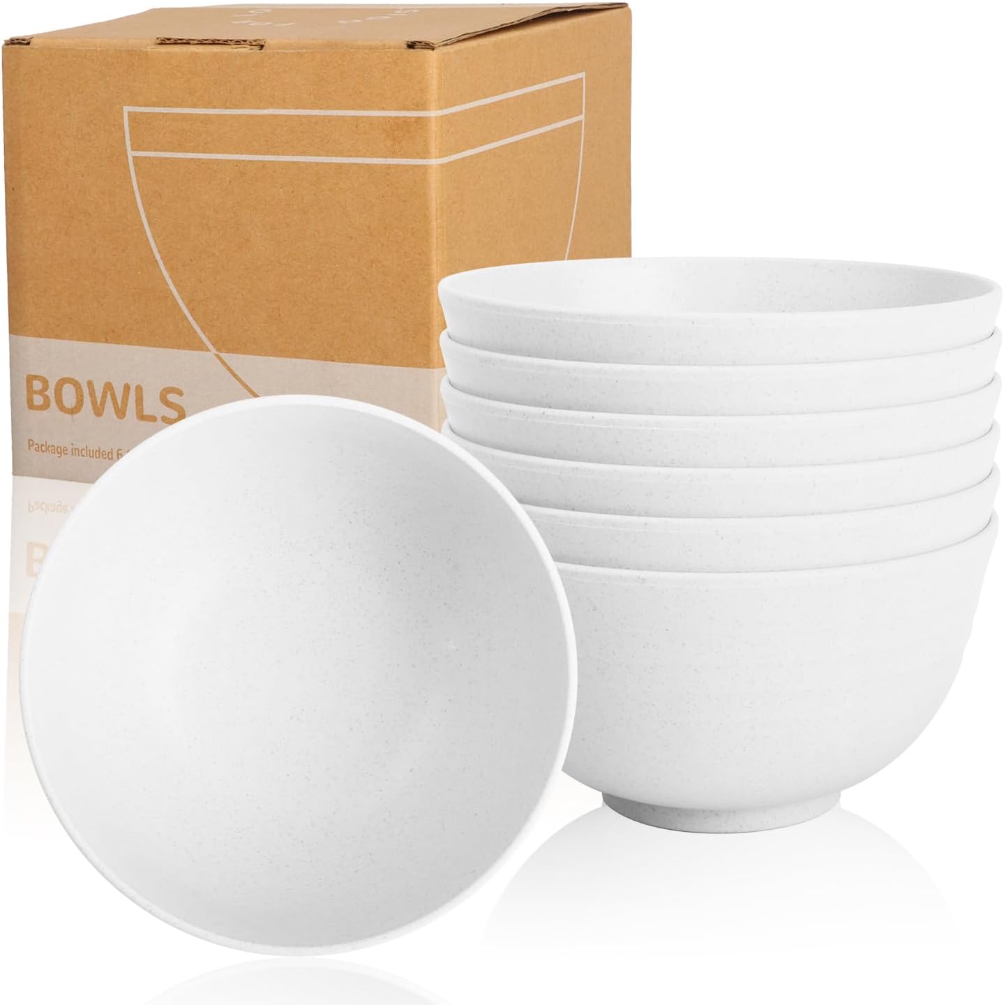 Wheat Straw Camping Bowls Sets of 6,Unbreakable 26oz Lightweight Bowls Sets for Outdoors Activity,Breakfast Bowls for Cereal and Salad.White Series