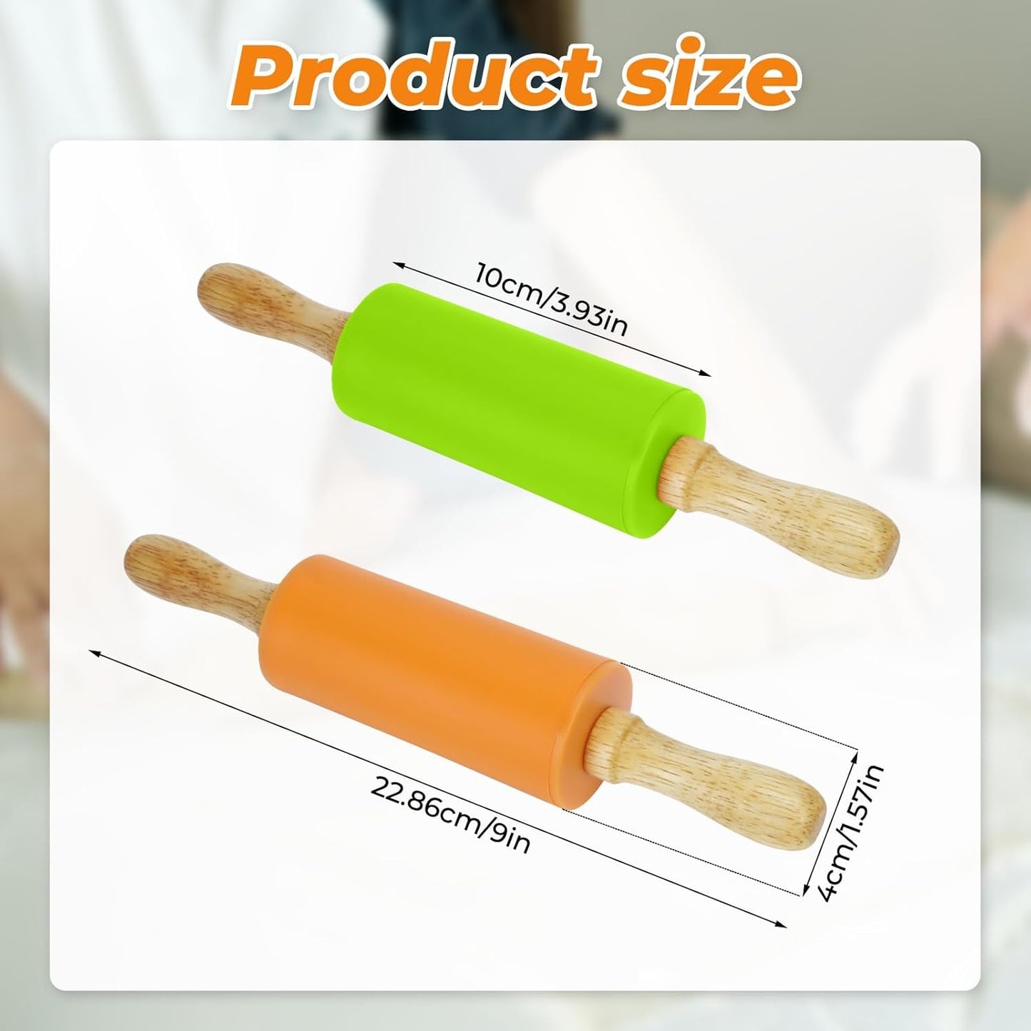 4 Pack Mini Rolling Pin for Kids, 9 Inch Wooden Handle Rolling Pin Non-Stick Silicone Rolling Pins for Children Cake Baking