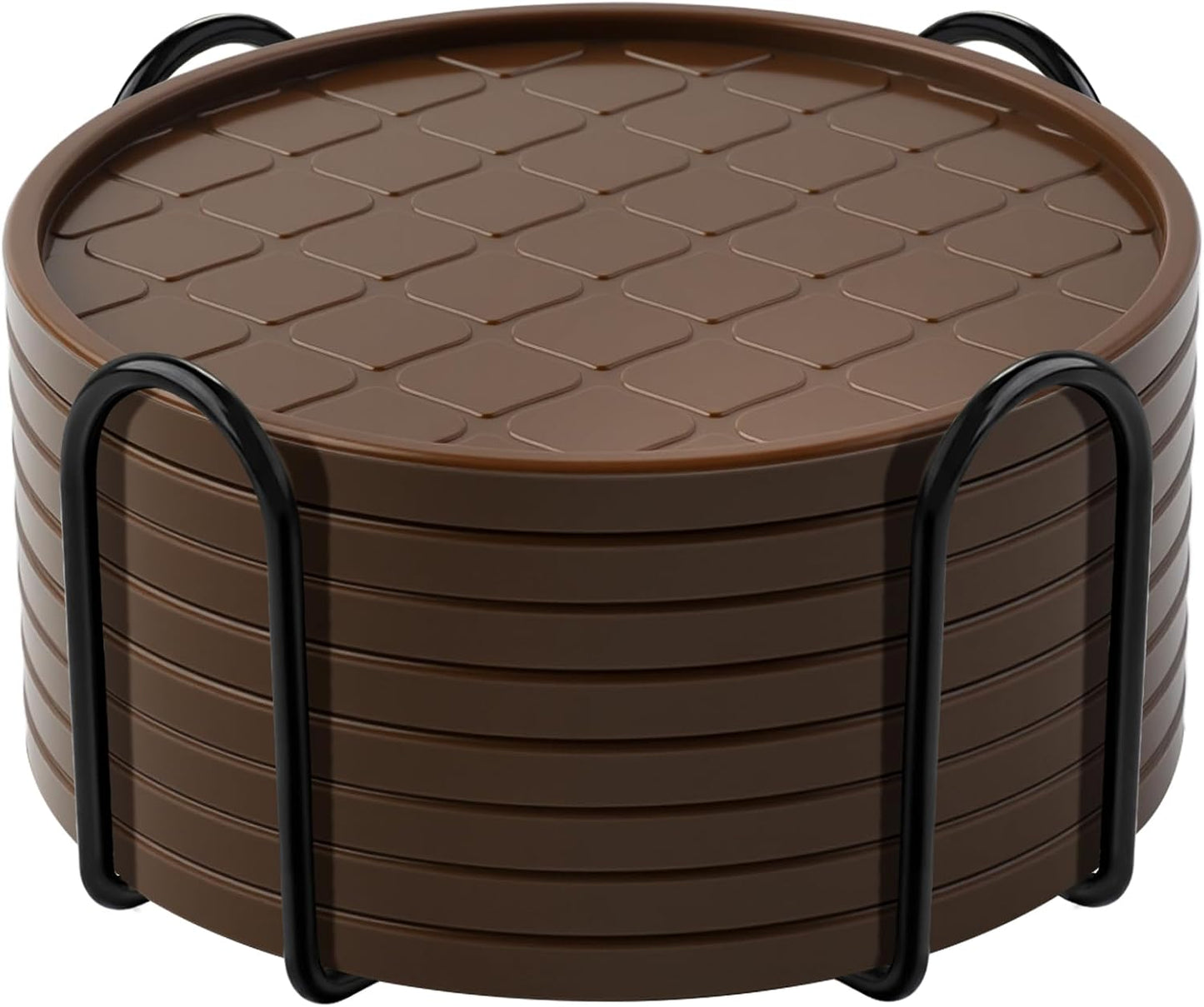 Coasters Set of 8,Hot or Cold Drink Coasters with Holder,Modern Style Coffee Table Coaster,Suitable for Kinds Cups Beer,Drink,Anti-Overflow Tabletop Protection (Coffee, 8pcs)