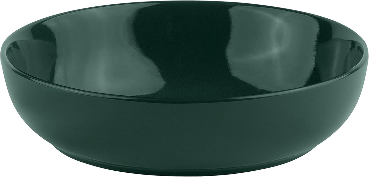 KooK Pasta Bowl, Salad Bowls, Soup, Serving Bowls, Ceramic, Large Capacity, Microwave & Dishwasher Safe, Set of 4, 40 Oz,(Hunter Green)