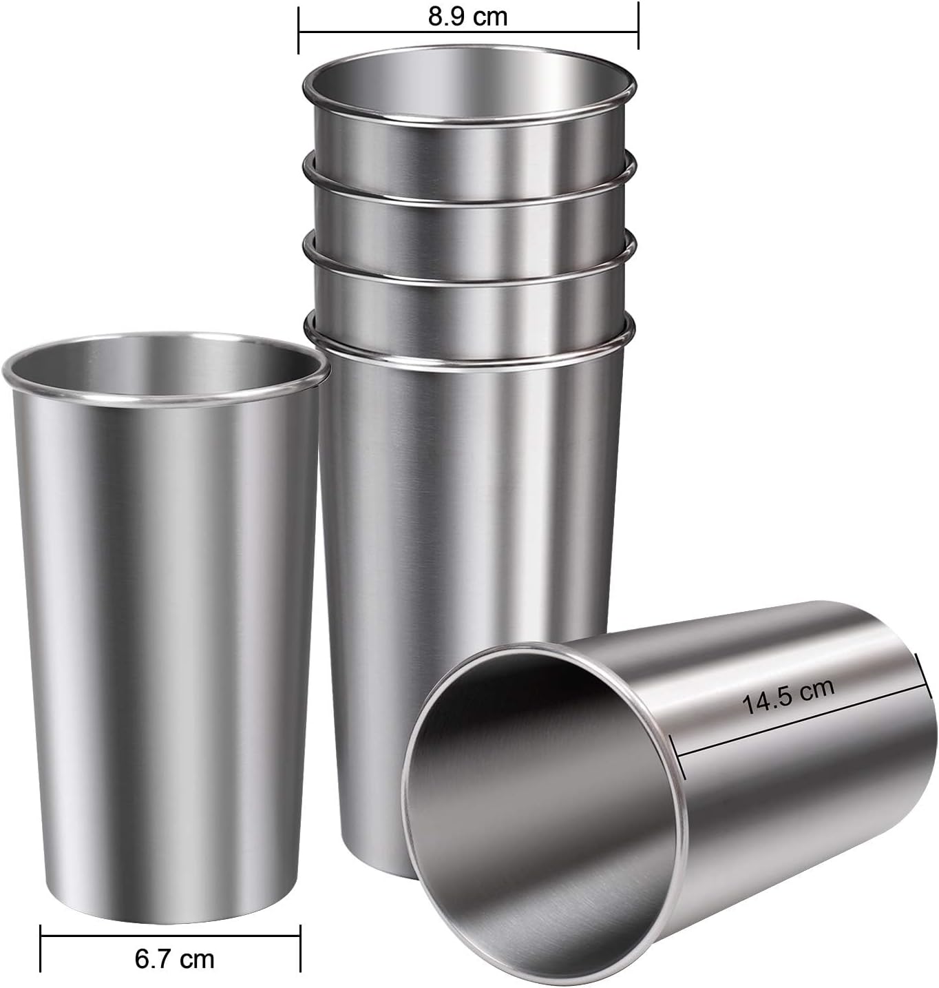 Ruisita 6 Pack 20 oz Stainless Steel Cups Metal Shatterproof Stackable Pint Drinking Cups for Adults or Kids (20 oz/600 ml)