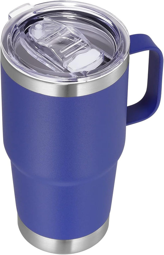 VEGOND 20 oz Tumbler with Handle Lid and Straw, Stainless Steel Insulated Travel Coffee Mug Spill Proof Double Wall Metal Tumbler Cup Keeps Drink Hot and Cold, Royal Blue 1 Pack