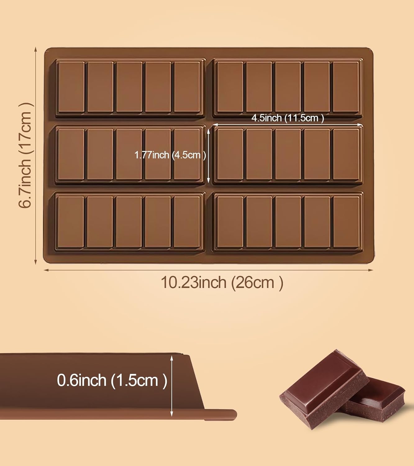 Ugotit Silicone Chocolate Bar Molds, Break-Apart Candy Making Mold Set, Large Rectangle Shape, Brown (2pcs_Model 1)