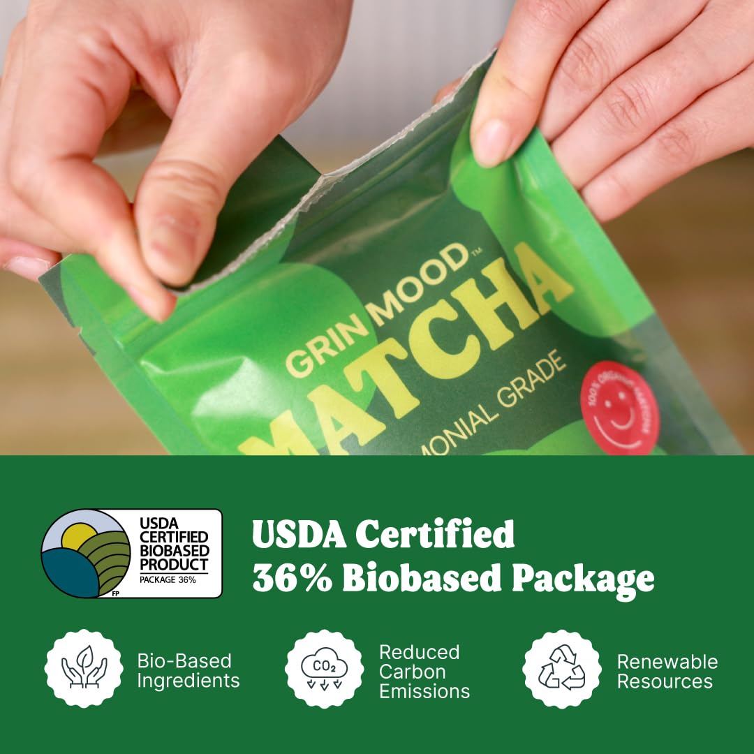 GRIN MOOD Matcha Organic Green Tea Powder - Decaffeinated Green Tea, Authentic Korean Matcha, Halal (1.06oz, Ceremonial Grade)