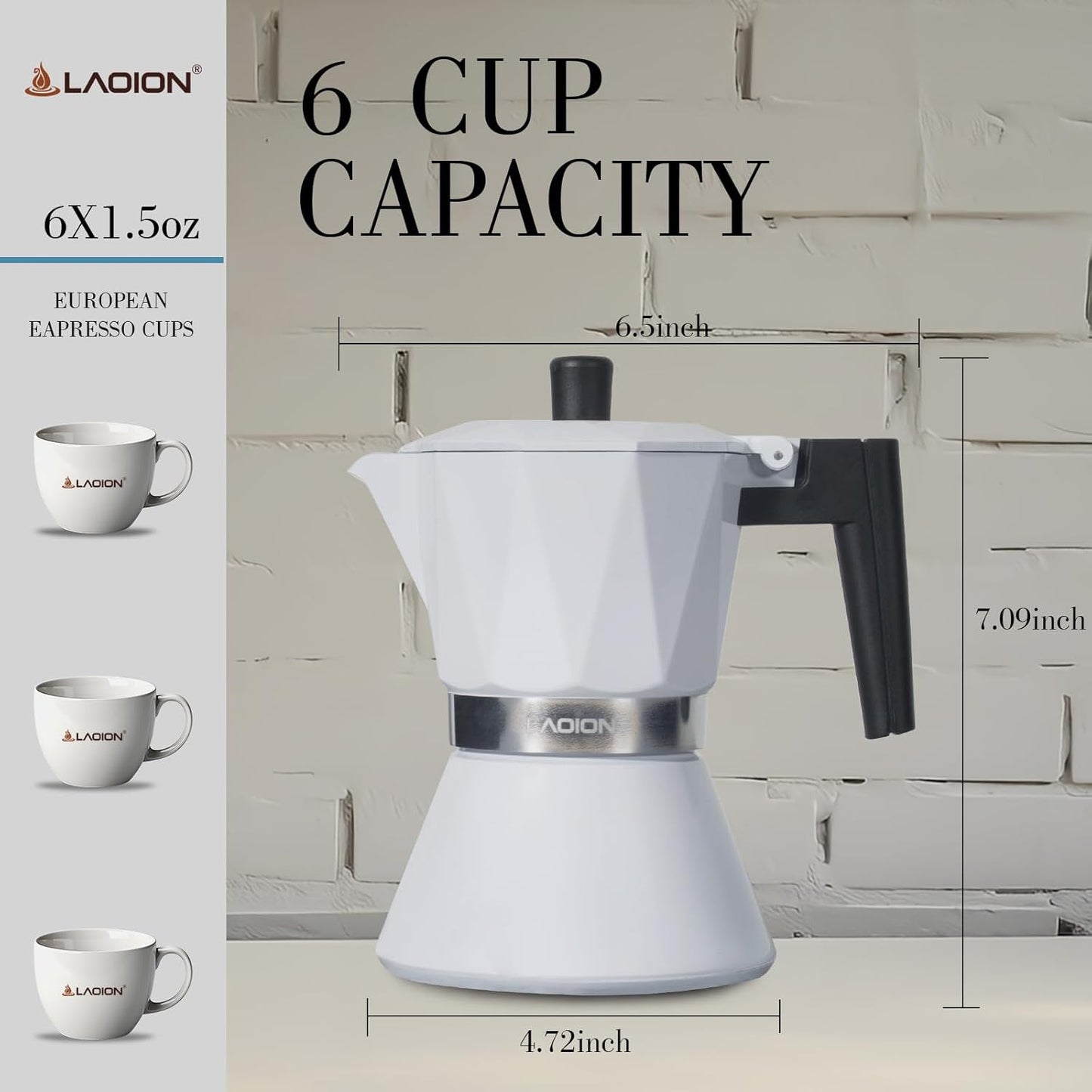 Moka Pot, 6-Cup Espresso Maker, 300ml Portable Stovetop Espresso Maker, Percolator Coffee Pot Compatible with Induction Cooktops, Suitable for Home and Camping (White)