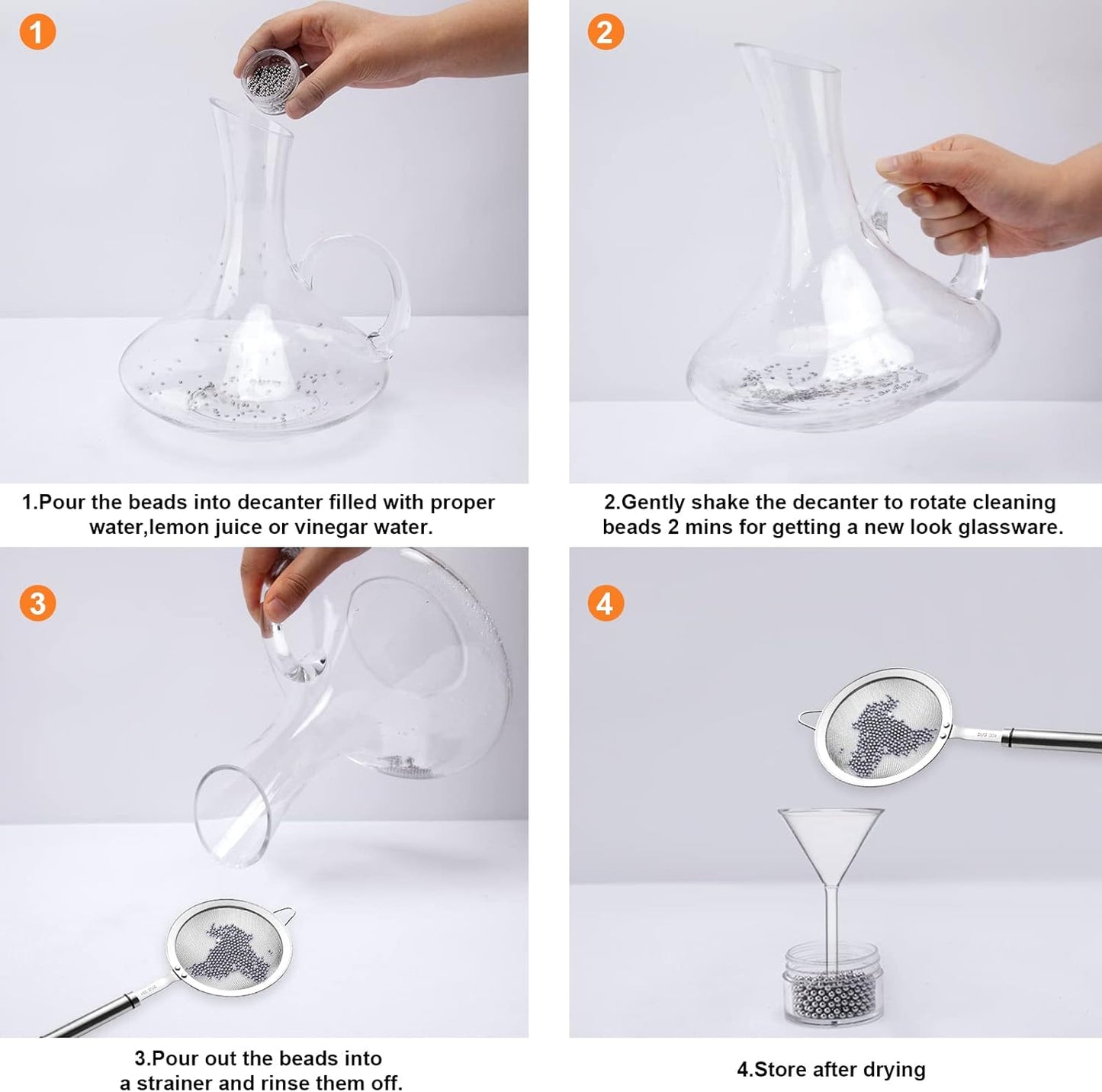 1000 PCS Decanter Cleaning Beads, 304 Stainless Steel Cleaning Balls for Glassware, Reusable Cleaning Beads for Wine Decanters Water Bottle Carafe and Vase