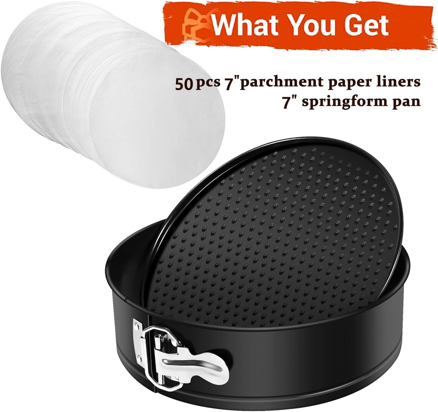 7 Inch Springform Pan Nonstick Cheesecake Pan with Removable Bottom/Leakproof - Round Cake Pan with 50 Pcs Parchment Paper Liners - Fits 6 Qt 8 Qt Pressure Cooker