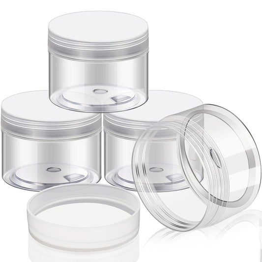 Patelai 4 Pieces Round Wide-mouth Leak Proof Plastic Container Jars with Lids for Travel Storage Makeup Beauty Products Face Creams Oils Salves Ointments DIY Making(4 Ounce,Clear)