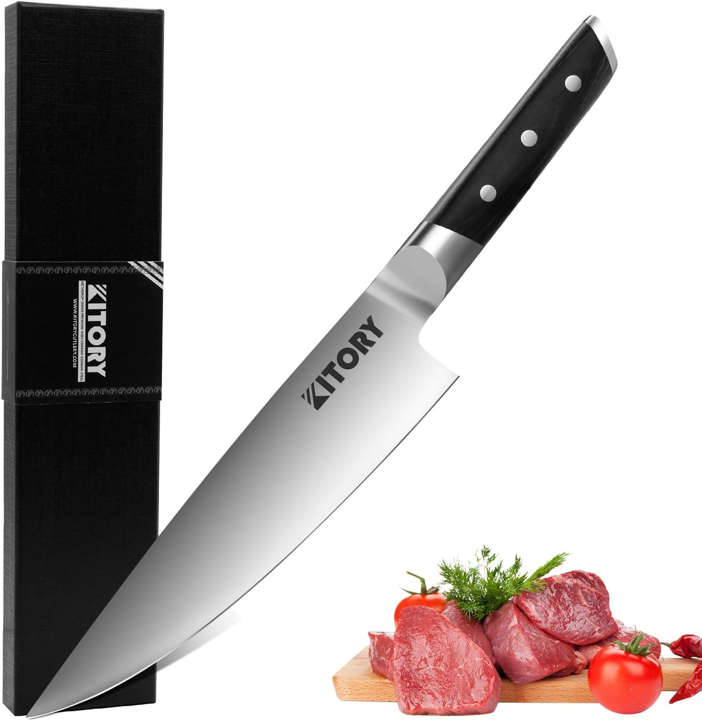 Kitory Chef Knife 8" - Full Tang Pro Kitchen Knife - Forged German High Carbon Steel - Full Tang Pakkawood Handle-Gift Box - Metadrop Series
