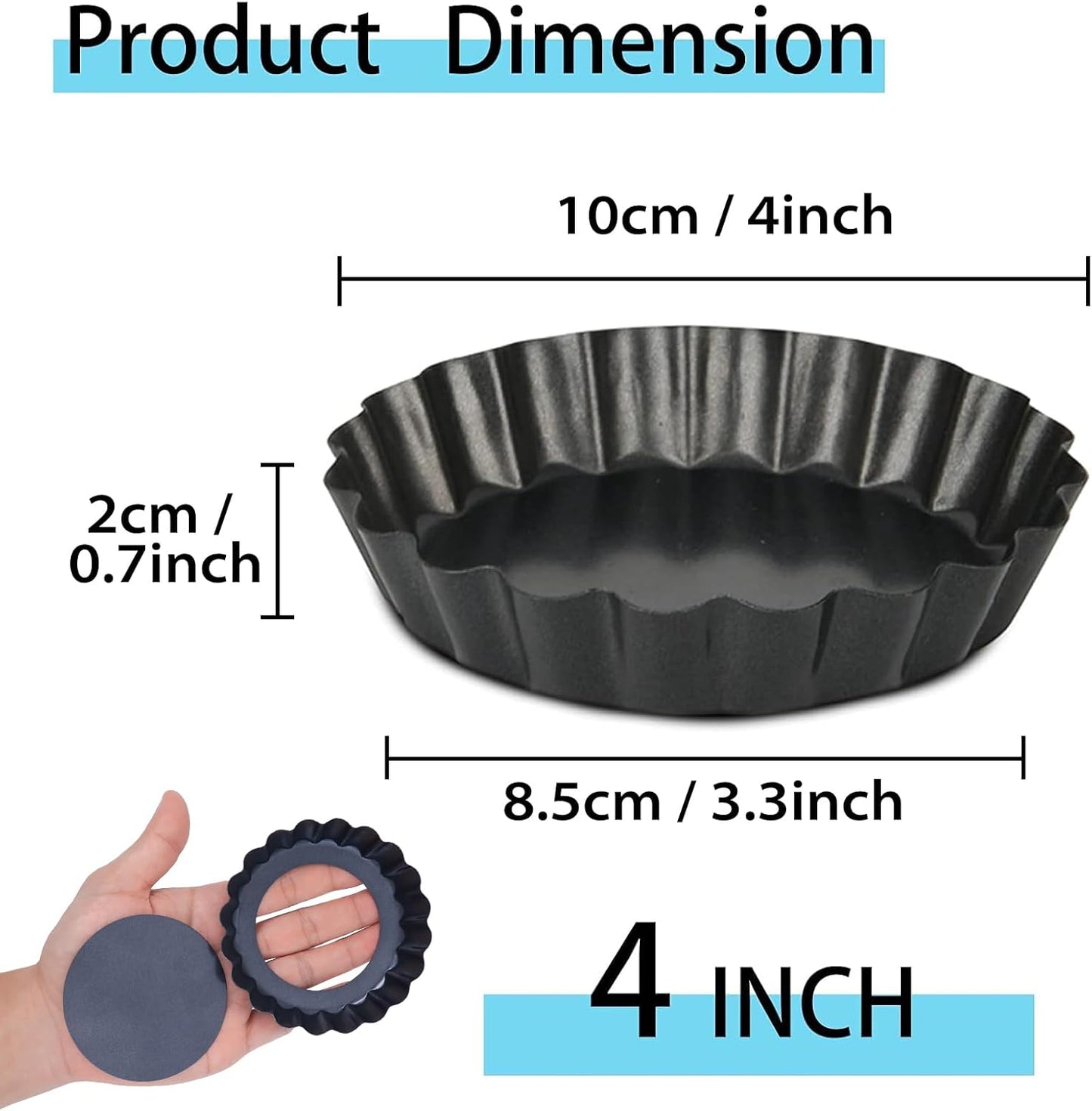 Mini Tart Pans with Removable Bottom 4 inch Set of 10, Non-stick Round Quiche Pan Heavy Duty Carbon Steel for Mousse Cakes, Christmas Dessert Baking with Silicone Scrubber