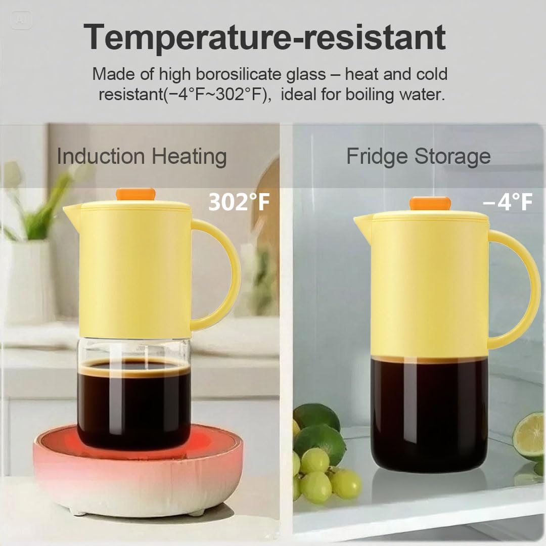 Delove Cold Brew Coffee Maker with Auto Spout – Shatterproof Plastic Shell, Wide Mouth Design – 62 oz (1.9 Quart) Iced Tea Glass Carafe with Removable Removable Mesh Filter (1, Yellow)