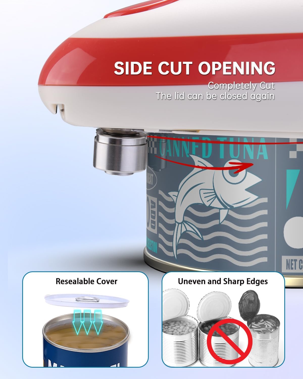 CIRCLE JOY Electric Can Opener, One-Touch Automatic Can Opening with Smooth Edges, Food Safety Handheld Battery-Operated Can Opener for Kitchen and Seniors, Red