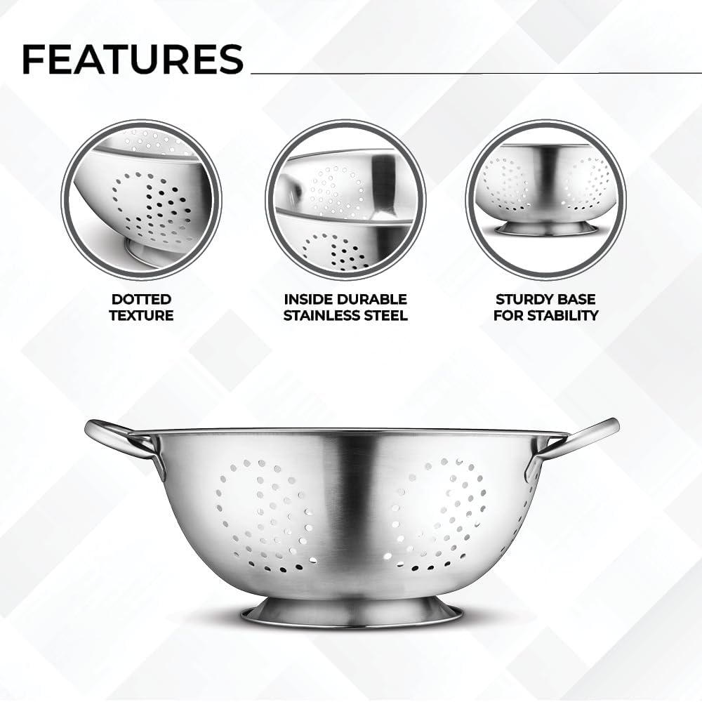 Avador Set of 3 Stainless Steel Colanders, Comes in 1.5 Quart 3qt Quart and 5 Quart for all your Cooking | Baking | Prepping Needs