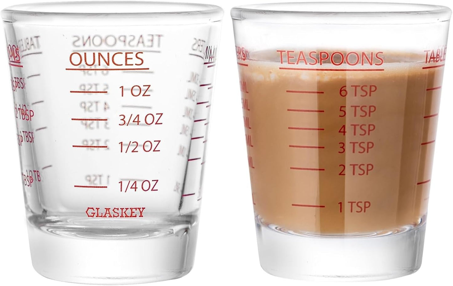 2 Pack Shot Glasses Measuring Cup,Espresso Shot Glass with 4 Kind of Scale (OZ/ML/TSP/TBSP),Dishwasher Safe,Perfect for Coffee,Cocktails and Kitchen Use (Red)