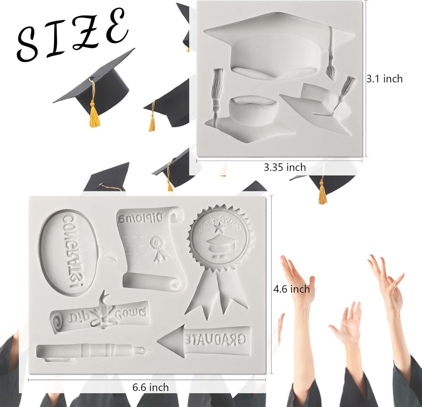 Sakolla Graduation Fondant Molds Silicone Doctoral Cap Diploma Chocolate Candy Molds Congrats Grad Congratulations Mould Cake Toppers Party Decorations for 2025 Graduation Celebration