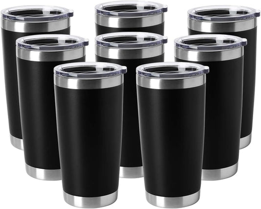 HASLE OUTFITTERS 20oz Tumblers Bulk Stainless Steel Cup with Lid Double Wall Vacuum Insulated Coffee Mug for Cold & Hot Drinks 8 Pack, Black