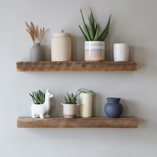 Urban Legacy Reclaimed Barnwood Planks | Floating Shelves for Wall w/Flush Mount Shelf Bracket Set Included | Set of 2 (Natural, 48" x 4.5" x 2")