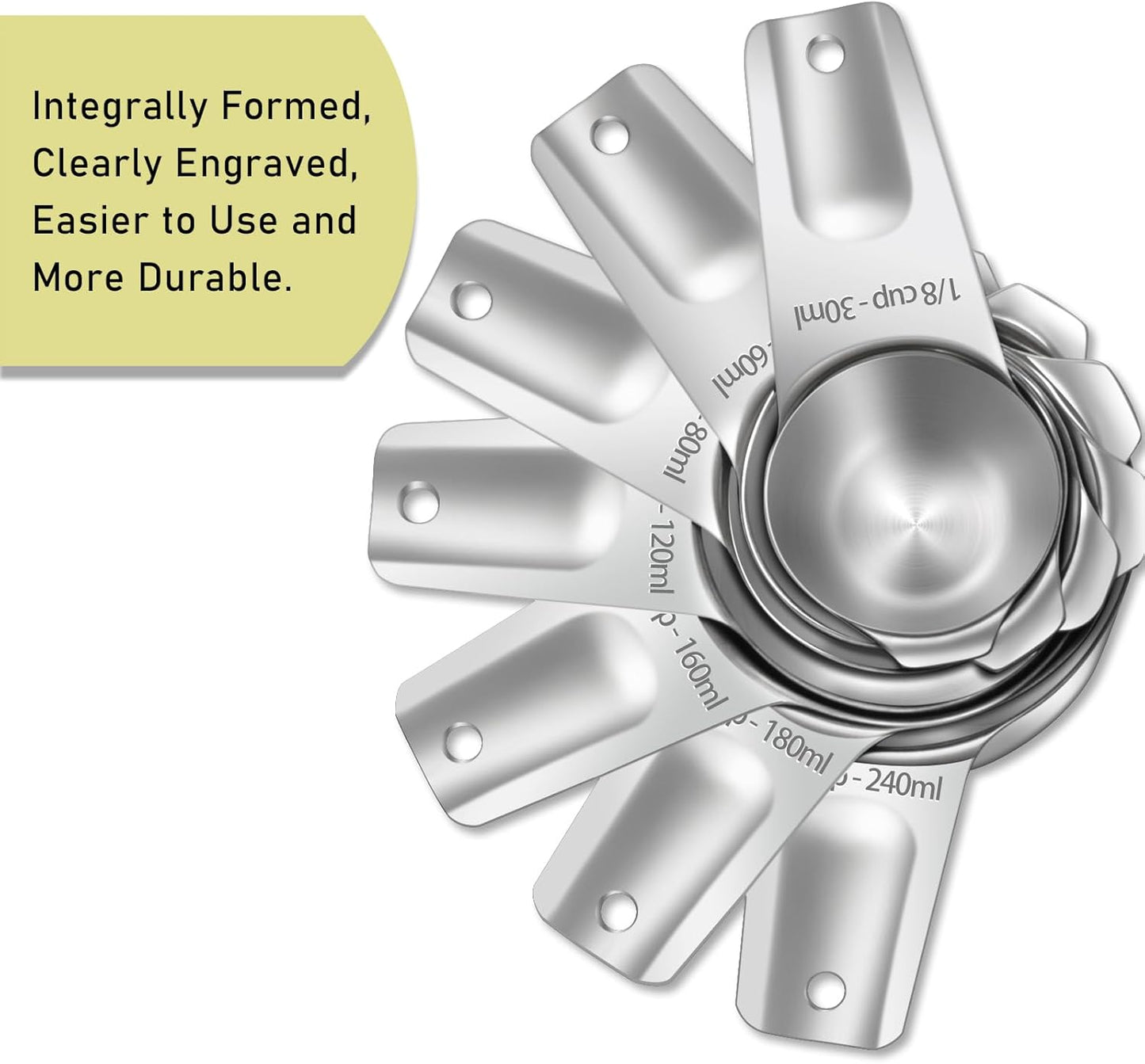 2PCS 2/3Cup (160ml, 5.3oz) Single Measuring Cup, Stainless Steel Measure Scoop, Metric and US Measurement, Heavy Duty, Dishwasher Safe