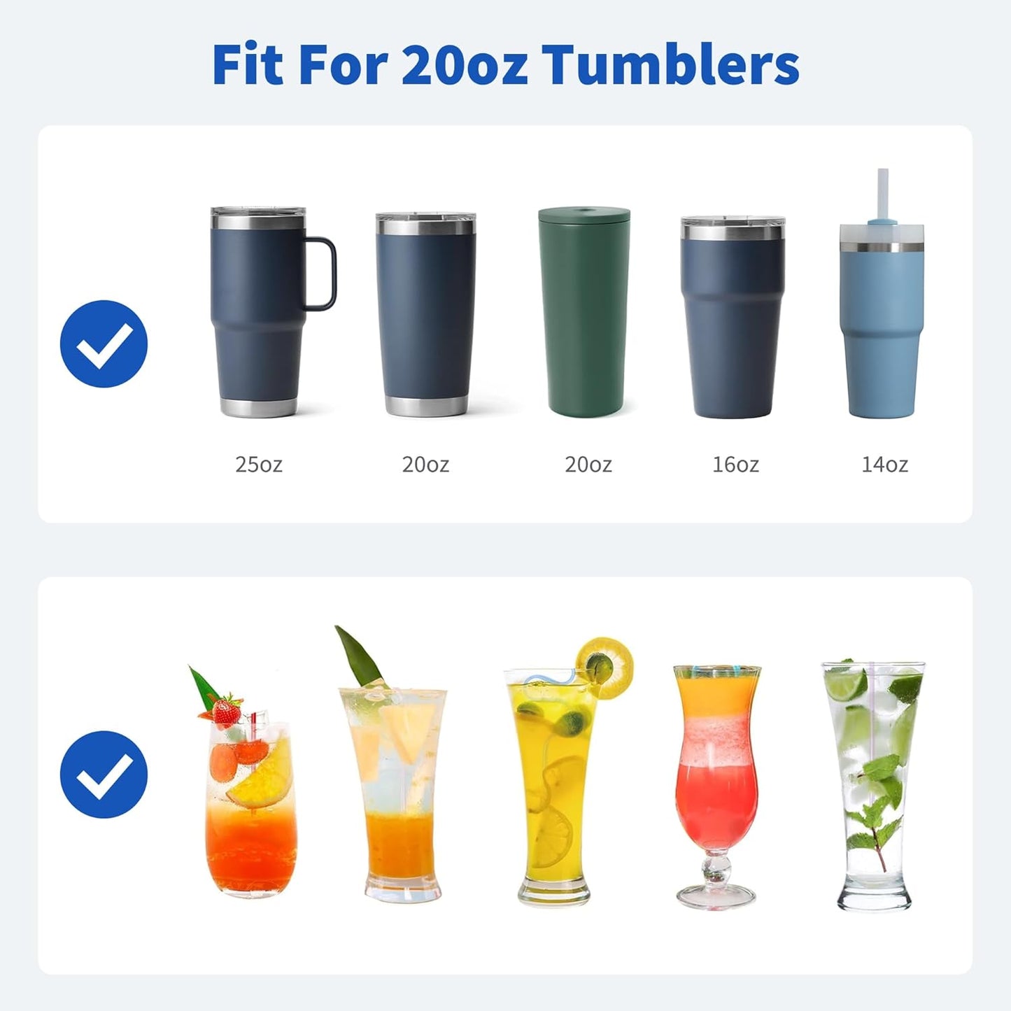 Stainless Steel Straws for 20 oz Yeti Tumbler, 5 Pcs Metal Straws Reusable with Silicone Tip for 20 oz Stanley Cup and 16 oz Glass Tumbler, Cleaning Brush, 1 Portable Bag