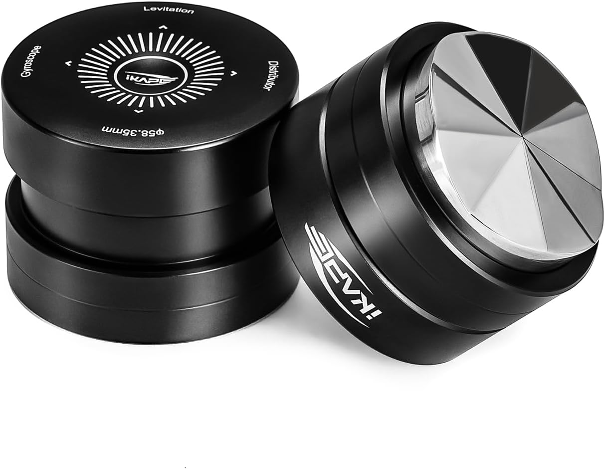 IKAPE 51MM Newly Upgrade Espresso Coffee Distributor, Coffee Dual-Bearing & High-Speed Distribution Tools, Adaptive Height Coffee Tamper Leveler for 51mm Portafilters
