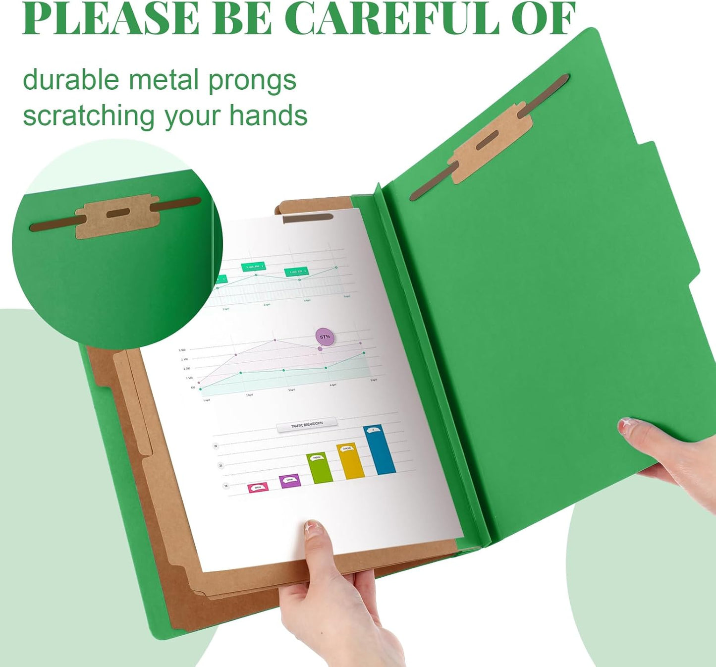 12 Pcs Classification Folders Letter Size, Back to School Supply for Teacher, Student, 3 Dividers Pressboard File Folder Bulk with 2 Fasteners, 3.5 Inch Expanding File Organizer (Green)