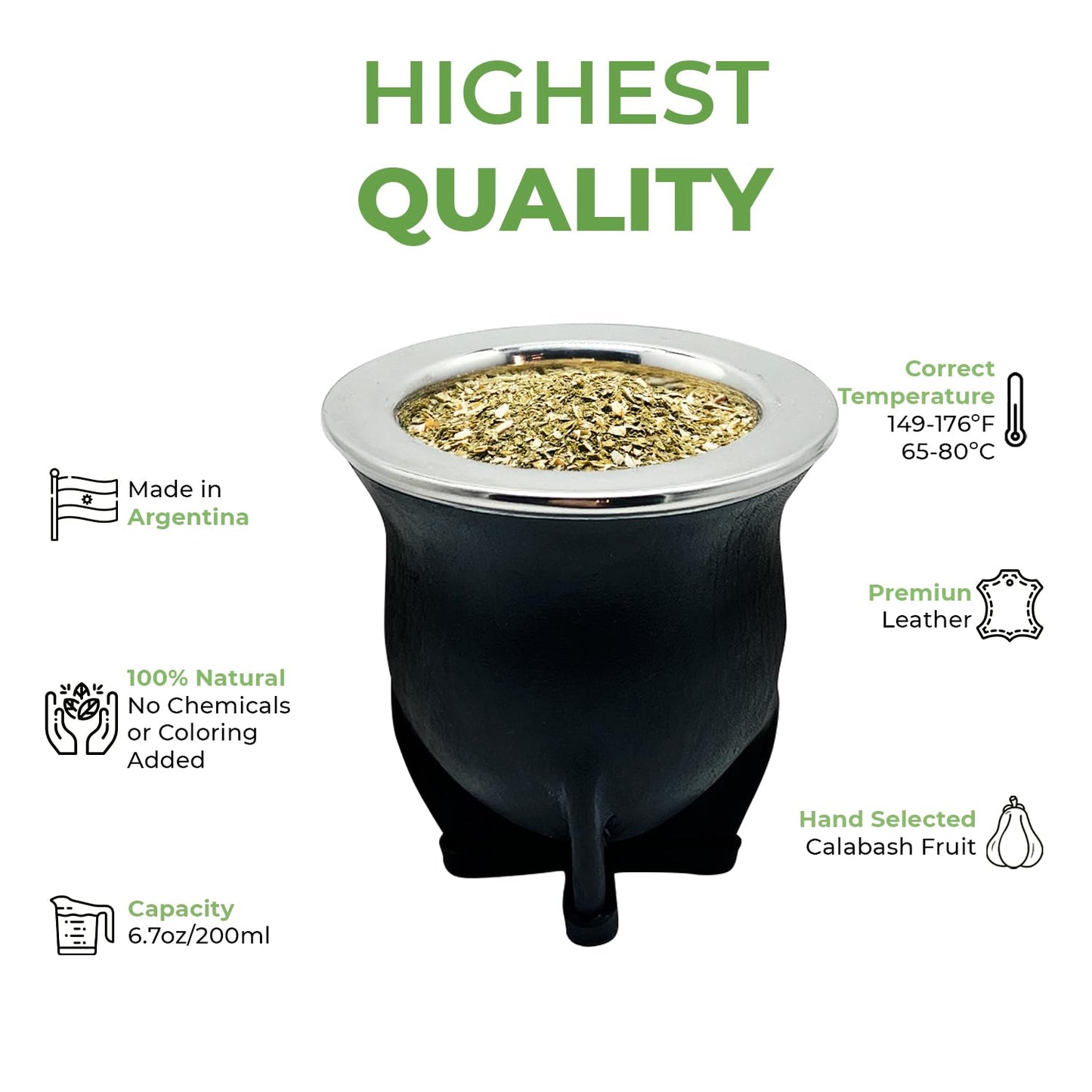 Premium Argentina-Uruguay Yerba Mate Cup and Bombilla Set, Organic Gourd Tea Mug with Steel Straw (Bombilla) and Cleaning Brush, Handcrafted for Loose Leaf Yerba Mate Tea - Camionero Version