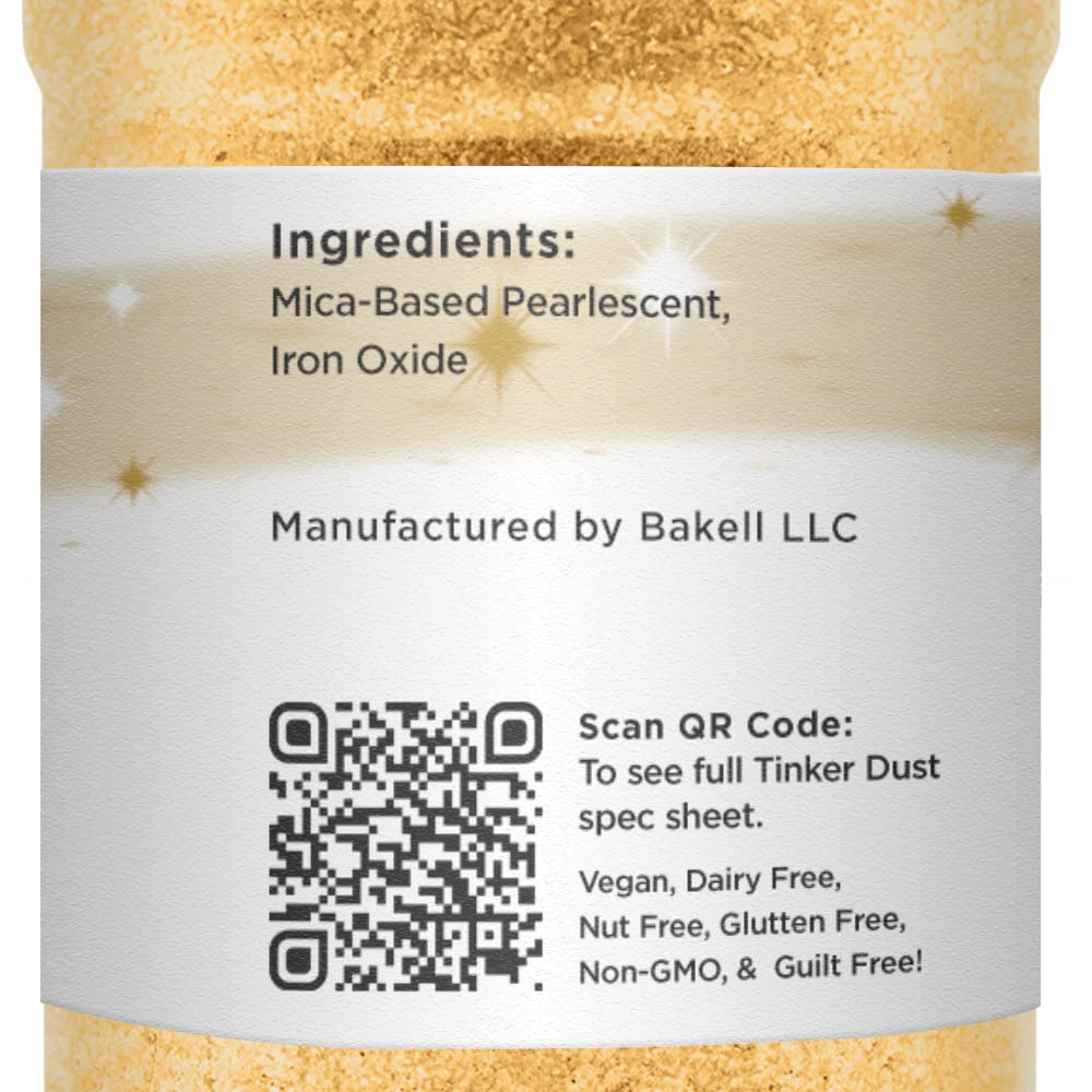 BAKELL Royal Gold Edible Glitter, 45 Grams | TINKER DUST Edible Glitter | KOSHER Certified | 100% Edible Glitter | Cakes, Cupcakes, Cake Pops, Drinks, Dessert Vegan Glitter & Dusts (45g Shaker, Royal Gold)