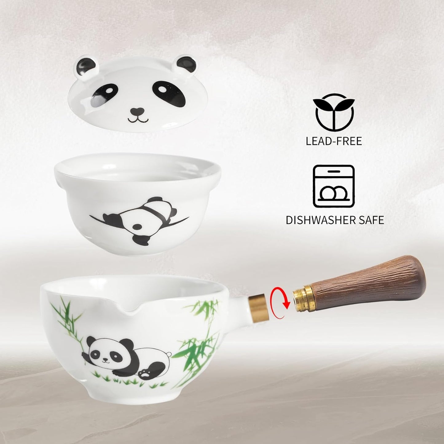 LURRIER Porcelain Chinese Gongfu Tea Set,Portable Teapot Set with 360 Rotation Tea maker and Infuser,Portable All in One Gift Bag for Travel,Home,Gifting,Outdoor and Office (Panda)