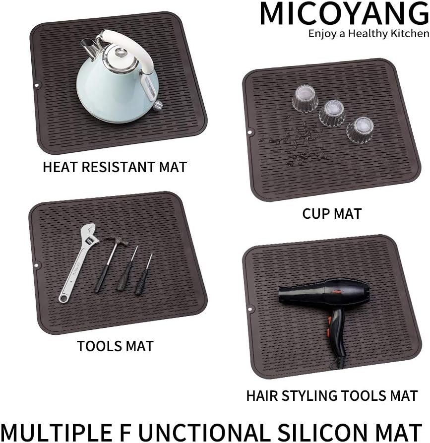 Silicone Dish Drying Mat for Multiple Usage,Easy clean,Eco-friendly,Heat-resistant Silicone Mat for Kitchen Counter or Sink,Refrigerator or Drawer Liner Coffee 2XL 24 inches x 18 inches