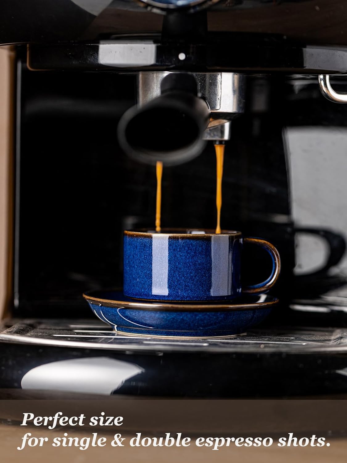 Gomakren 2.5 Ounce Espresso Cups Set of 4, Small Stackable Coffee Cups with Saucers and Metal Stand, Porcelain Demitasse Cups for Specialty Coffee Drinks, Espresso, Cappuccino, Latte, Tea, Cobalt Blue