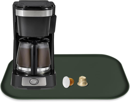 Silicone Coffee Maker Mat with Lip, 17.4'' x 10.6'' Heavy Duty Coffee Maker Mat for Countertops, Coffee Tray Fit Under Coffee Machine Appliance Automatic Machines Espresso Accessory, Dark Olive