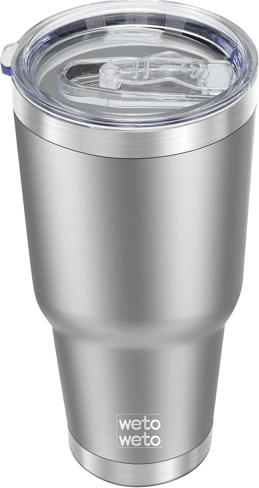 WETOWETO 30oz Tumbler, Stainless Steel Vacuum Insulated Water Coffee Tumbler Cup, Double Wall Powder Coated Spill-Proof Travel Mug Thermal Cup for Home Outdoor (Stainless, 1 Pack)