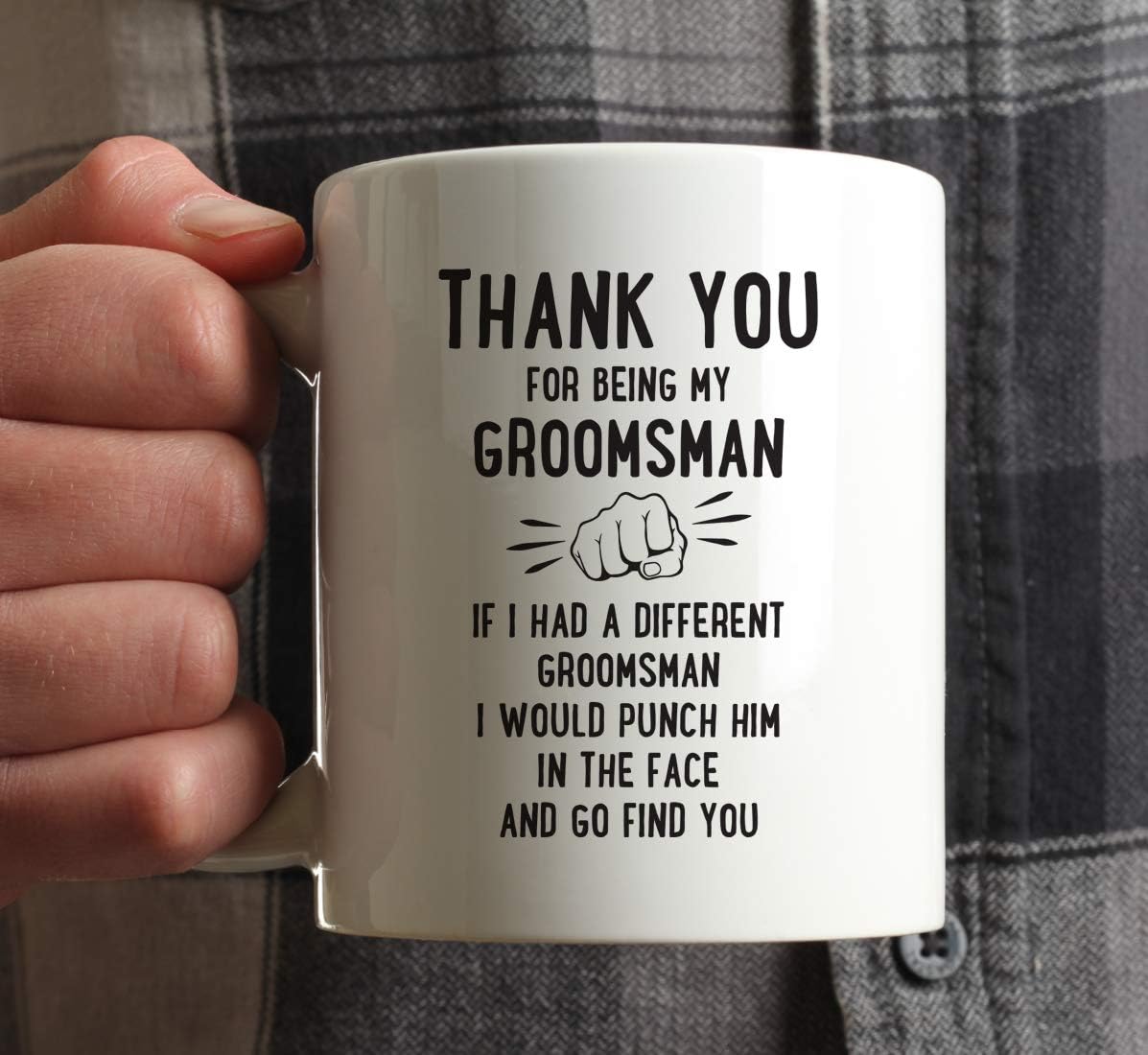 Andaz Press Funny Family 11oz. Coffee Mug Gift, Thank You for Being My Groomsman, Punch in Face, 1-Pack, Christmas Birthday Drinking Cup Present Ideas