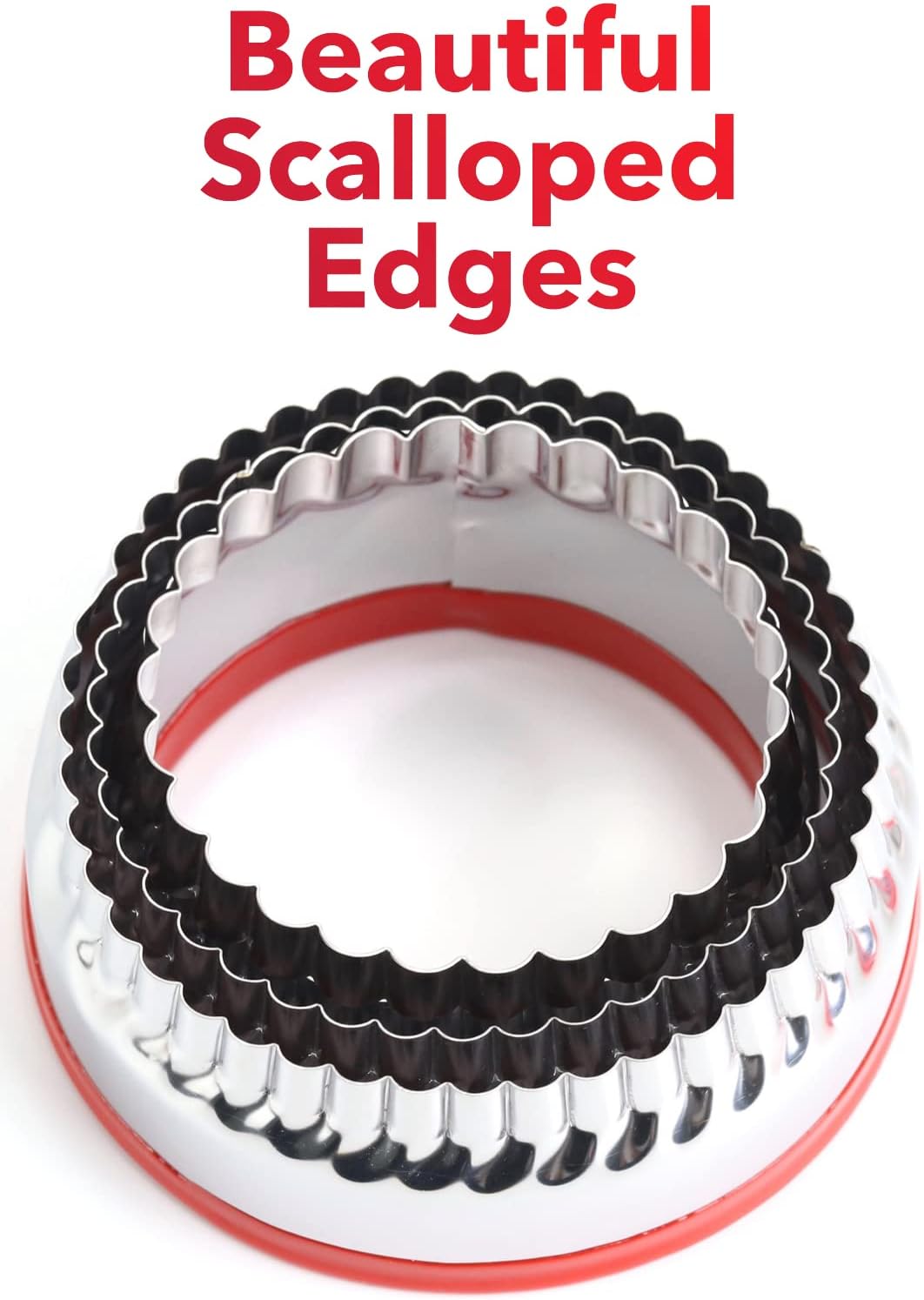 3Pcs Large Biscuit Cutter 3", 4", 5", Fluted Round Cookie Cutters for Baking, Sandwiches Cutter, Scone Cutter, Coated with Soft PVC for Protection