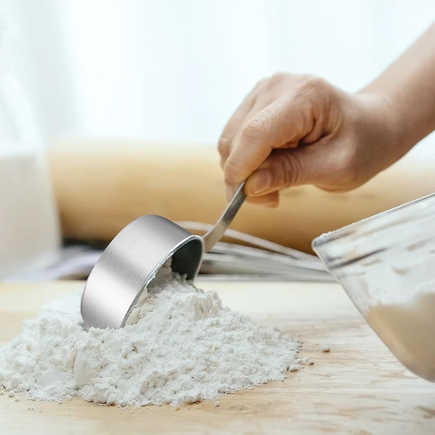 Stainless Steel Measuring Cup, Metal Measuring Cup, Small Measuring Scoops Coffee Scoop with Comfortable Hand for Kitchen Cooking Baking (4, 1 Cup)