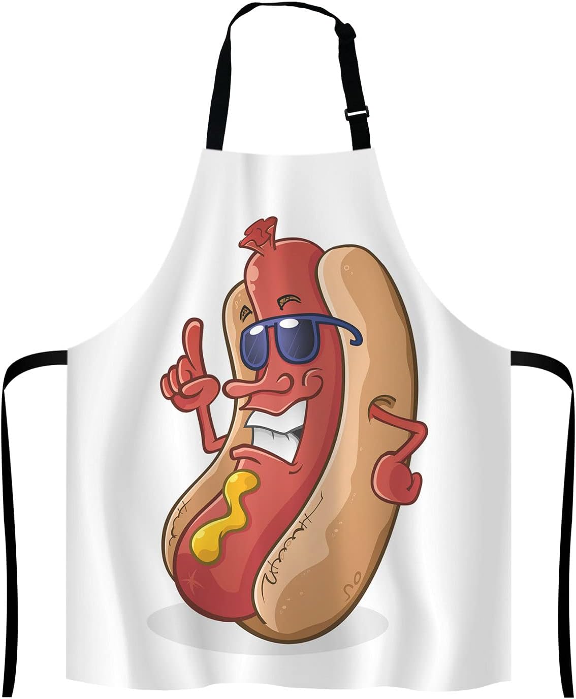 Hot Dog Cartoon Character Wearing Sunglasses Adjustable Bib Apron Kitchen Cooking Baking Gardening Apron for Women Men