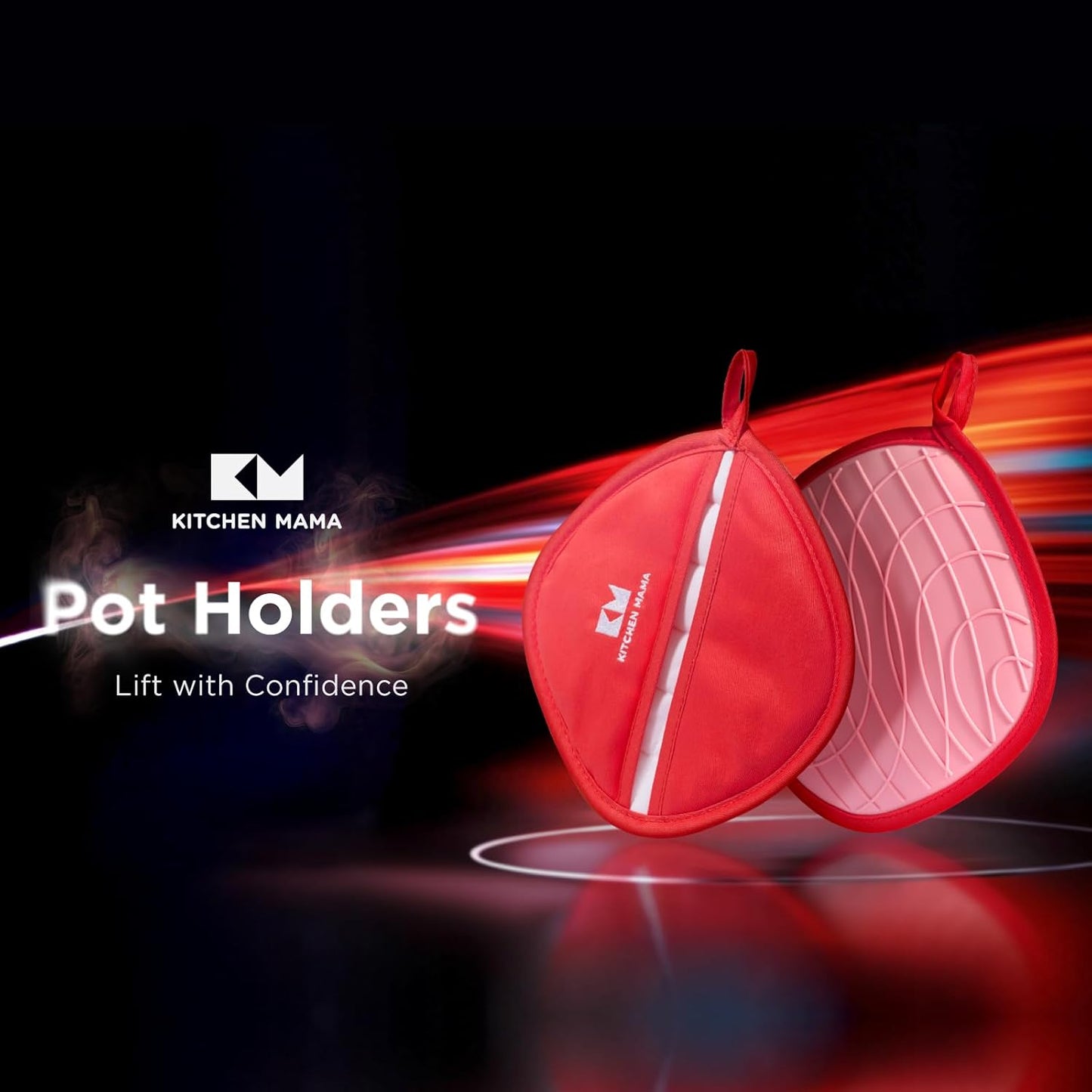 Kitchen Mama Silicone Pot Holders - Heat Resistant, Non-Slip Surface, Dual Pocket Design with Soft Cotton Lining, Safe, Durable, Stylish, Practical for Everyday Use Hot Oven, Bowl, Pan (Metal Gray)