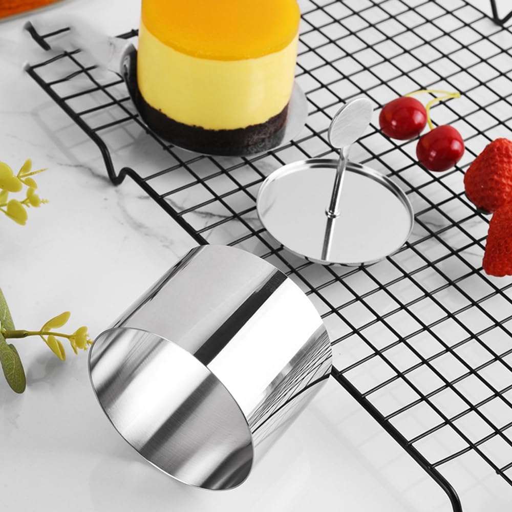 Round Cake Mold, Stainless Steel Mousse Tart Ring Cake Ring Tower Pie Cake Mold Baking Tools Including Pusher and Lifter Baking Accessories-8PCS, 2.9 x 2in